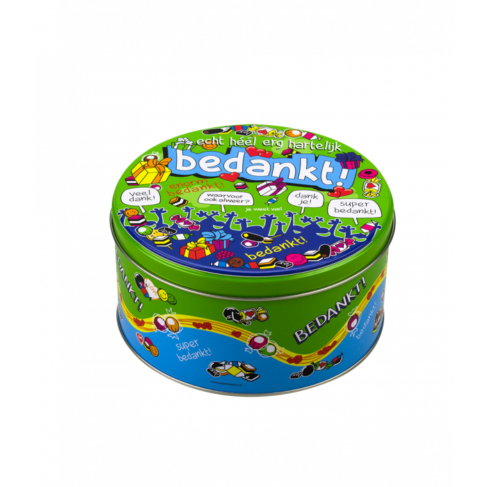 Filled sweet tin thank you and 500 grams